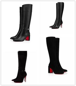 Vintermärken Kvinnor Tall Boots Luxury Designer Red Lock Kate Botta Booty Point Toe High Heels Lady Booties Party Wedding Footwear
