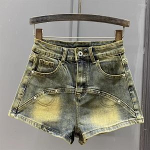 Kvinnors shorts blå stretch denim flickor 2023 sommar tight hög midja raka rör jeans byxor