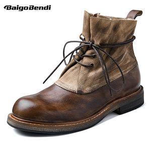 Boots OH MY GOD Men's Winter Leather Boots Lace Up Warm Fur Cowhide Western Cowboy Mixed Color Desert Shoes Casual 230403