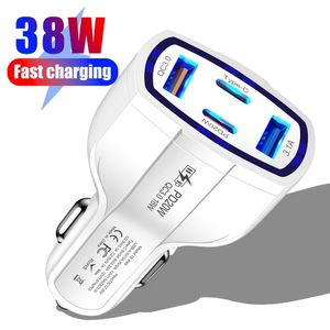 Adaptador de energia para carro PD 20W Carregador de carro 4 em 1 Carregador rápido para carro QC3.0 18W 2USB + 2PD USB Tyoe C para iPhone Xiaomi