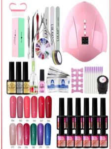 Kits Art Salon Saúde Beautyacross 10 Pcs Unhas Gel Polonês Kit com Conjunto Uv Led Lâmpada Secador Soak Off Manicure Ferramentas Elétrica Broca T9677758