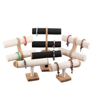 Supporto per gioielli Portaoggetti per bracciale in bambù Espositore per braccialetti Vintage Veet / Pu Leather Tbar Watch Organizer Drop Delivery Packaging Dhgarden Dhrlb