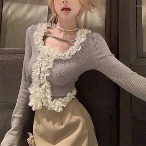 Women's Sweaters Hsa Knitted Sweet Pullovers Clothing U-Neck Lace Bandage Tunic Jumper Sueter Mujer Fashion Sexy Cropped Sweater