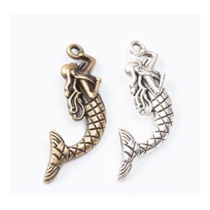 Arts And Crafts 80Pcs 34X12Mm Vintage Bronze Antique Sier Color Mermaid Charms Metal Alloy Pendant For Bracelet Earring Necklace Diy Dhtl8