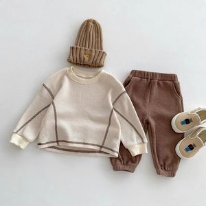 Conjuntos de roupas Milancel Outono Roupas de Bebê Casual Meninos Terno Infantil Blusa e Calças 2 PCs Waffle Set 231110