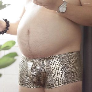 Cuecas masculinas imitação de couro boxers briefs sexy lingerie chubby urso grande tamanho mais shorts roupa interior calcinha