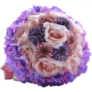 Dekorative Blumen 2023 Design D450 Hochzeitsstrauß für Bräute mit Mischung aus künstlichen Rosen und Hortensien