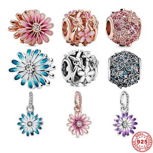 925 silver Fit Pandora Original charms DIY Pendant women Bracelets beads Pink Flower Garden Charms For Women Jewelry Accessories