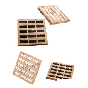 Portagioielli 15 Griglie Vassoio portaoggetti Bamboo Pu / Veet Anelli Organizer Espositore Vetrina Scaffale Imballaggio per consegna drop Dhgarden Dhxyw