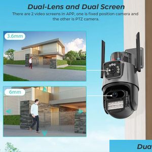 Ip Cameras 8Mp 4K Camera Outdoor Wifi Ptz Dual Lens Sn Tracking Waterproof Security Video Surveillance Police Light Alarm Drop Delive Dhd1Z