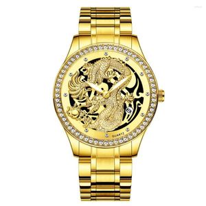 Нарученные часы модные роскошные часы мужского дракона Gold Уникальные многослойные набор мужской Quartz Steel Belt Watch Relogio Masculino