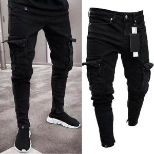 Men's Jeans Men's Bicycle Tear Denim Pants Skinny Jeans Broken Stretch Black Leggings 230403