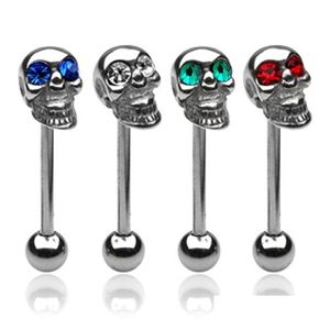 Tongue Rings 12Pcs 316L Stainless Steel Skl Body Jewelry Piercing Ring Studs Barbell Halloween Gift Drop Delivery Dhgarden Dhti0