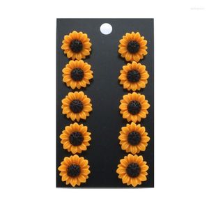 Stud Earrings 5pairs/set Daisy Sunflower Stainless Steel 15mm Resin Cabochon Orange Flower Set For Women Jewelry Gift