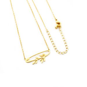 Pendant Necklaces Safety Pin With Leaves Branch Stainless Steel Gold Color Chain Leaf Necklace For Women Jewelry Collier Femme