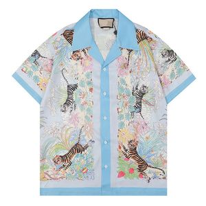 Camisas de estampa de tigre de flor de masculino botão casual para baixo de manga curta Hawaiian Arde