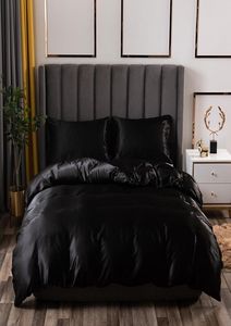 Luxury Bedding Set King Size Black Satin Silk Comforter Bed Home Textile Queen Size Duvet Cover CY2005195075988