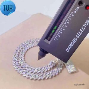 Pulseira de cadeia de moissanita de colar Iceg Iced Pass Diamond Tester VVS Jóias Mulheres de 10 mm de link cubano