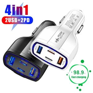 38W Mini Car Charger 4in1 شاحن الهاتف الخليوي 2USB+2PD محول سيارة سريع الشحن لـ iPhone Samsung Auto Fast Charging