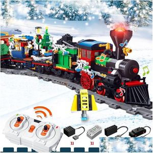 Block 826 PCS Christmas Winter Holiday Train Set Railway Track Toys 2.4G RC Steam Building Bricks For Kids Xmas Gift Drop Delivery Otoud