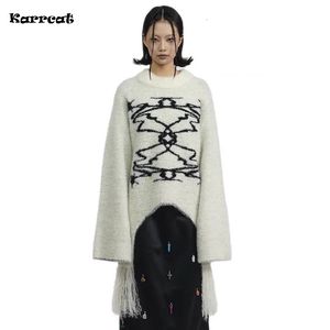 Women Blends Karrcat Grunge Aesthetics Knitted Sweater Vintage Irregular Oversized Pullover Punk Style Distressed Knitwear Korean 231102