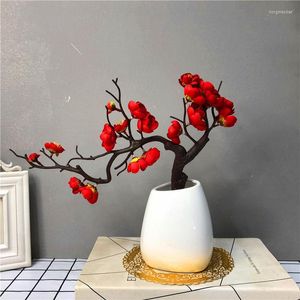 Fiori decorativi Ramo di fiori di prugna artificiale senza vasi in plastica per la decorazione domestica di nozze fai da te