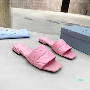 P Triangle Prad Leather Designers Quilted Flat Sandals Woman Heels Slides Slippers Summer Lady Slide Mules Sandal Black White Desert Beige Celeste Home Foot