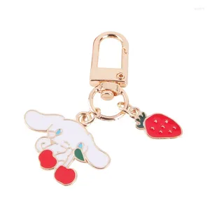 Decorative Figurines Cute Big Ear Chain Alloy Love Strawberry Tag Little Red Flower Webbing Keychain Pendant Lover's Bag Decoration