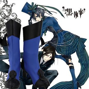 Catsuit kostymer anime svart butler ciel phantomhive cosplay pea klänningskor blå stövlar skräddarsydda