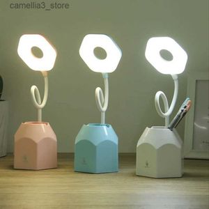 Lâmpadas de mesa LED Proteção para os olhos Recarregável Estudante Desk Lamp Pen Holder Crianças Leitura Q231104