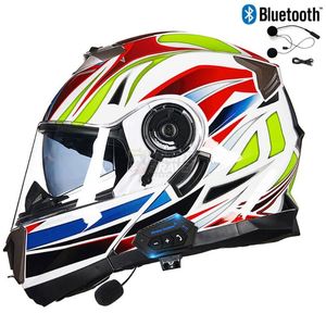 Motorcykelhjälmar GXT ABS Högkvalitativ säkerhet Full ansikte Bluetooth Hjälm Dual Lens Motocross Racing Flip Up Capacete Moto Casco Dot