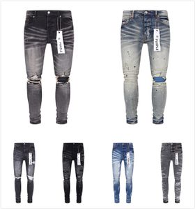 Lila jeans designer för herr vandring byxa rippade hip hop high street mode varumärke pantalones vaqueros para hombre motorcykel broderi nära montering