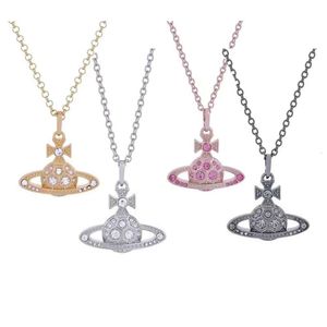 Desginer Viviene Westwoods Empress Dowager Vivian Saturn Colorful Water Diamond Full Diamond Necklace Women's Light Luxury Flat Planet Pendant Highバージョン