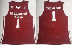 College Washington State Cougars Jersey 1 Klay Thompson Basketball Shirt Team Color Red Embroidery Breathable University For Sport Fans Pure Cotton NCAA