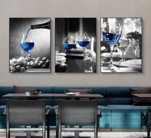 Bicchiere di vino blu Stampe d'arte su tela Poster Immagine moderna della parete Bar Ristorante Cucina Decorazione della parete Sala da pranzo Soggiorno Decor6357118