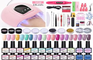 Koskoe Nail Set med 36W UV Dryer Lamp Kit 1020 Bottle Nail Polish Gel Set Drill Machine Tools Glitter Full7276328