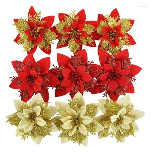 Decorative Flowers 5Pcs Glitter Gold RedChristmas Artificial Christmas Tree Hanging Ornaments For Home Year Party Decor Navidad Gift