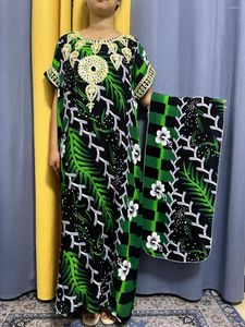 Ethnic Clothing Abayas For Women Muslim Print Floral Cotton Traditional Kanga Loose Femme Robe African Ngeria Dresses With Turban