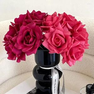 Fiori decorativi 5 pezzi Bouquet di rose arricciate idratante al tatto, tocco reale, matrimonio artificiale, decorazioni per la casa, feste floreali