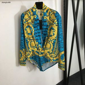 New printed V neck jumpsuit high quality long sleeved patterned shirt size S M L XL double-sided design girl coat Oct25