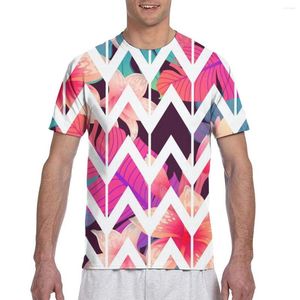 Herren-T-Shirts kommen mit tropischem Palmenlaub auf gestreiftem Zickzack-T-Shirt Herren-T-Shirt im Harajuku-Stil, Hemd, Sommeroberteile