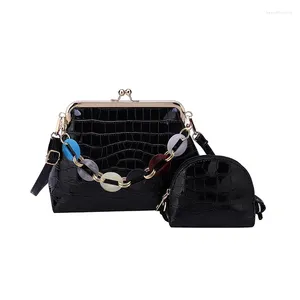 Evening Bags Two Piece Crocodile Pattern Women's Clip Bag Colorful Bright Diagonal Straddle Acrylic Chain Shoulder Handbag