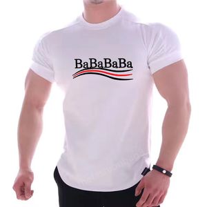 Camiseta Masculina Fitness Training Muscle Fashion Street Style Paris Wave Alta Velocidade Elástica Seca Camiseta Top de Manga Curta