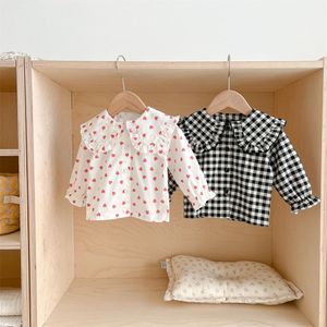 Camisas infantis British Style Baby Plain Shirt Top Big Doll Neck Princess Top Spring Korea Kindergarten Clothing 'Roupas 230403