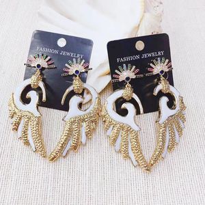 Dangle Küpeler 24K Gold Shell Angel Wing Moda Renkli Kristal Doğal Küpe 1 Fays