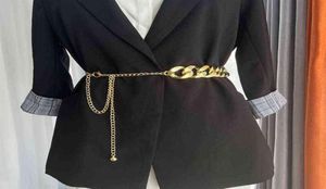Kadınlar için Altın Zincir İnce Kemer Moda metal bel zincirleri bayanlar elbise ceket etek dekoratif bel bandı punk mücevher aksesuarları g26549061
