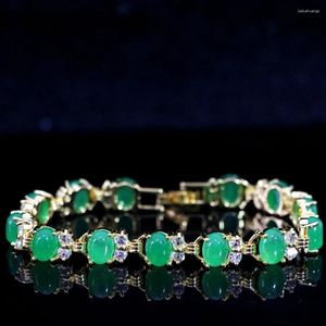 Armreif-Charms, modisches Armband für Frauen, ovale Herzform, grüner Jade-Stein, Kristall, goldfarbener Schmuck, 7,5 Zoll B1169-1