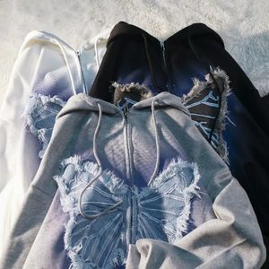 Kadın Ceketleri Amerikan Sokağı BF Rüzgar Kelebek Kapşonlu Kazak Y2K Hoodie Zip Moda Retro Kalın Marka gevşek hırka çift katlar Top 231102