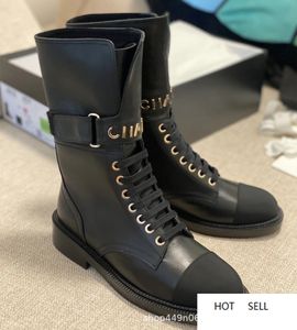 2023 Metal Lettering with Mid-leg Boots New Fall/winter Buckled Front Tie Chunky Heel Women's Fashion Boots