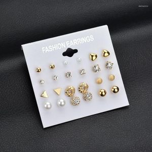 Studörhängen mode koreanska smycken explosioner uppsättning 12 par/uppsättning fyrkantig imitation zirkon persikhjärta